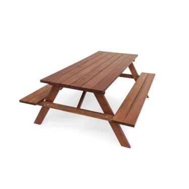 Imagem de Conjunto Mesa Rústica Com Bancos Para Jardim - Madebal, Jatobá