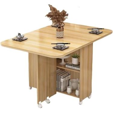 Imagem de Mesa De Jantar Dobrável Com Prateleira De Armazenamento De 2 Camadas Mesa De Jantar Com Economia De Espaço Para Pequenos Espaços Dobrável Expansível, Brown, 120X60X77cm