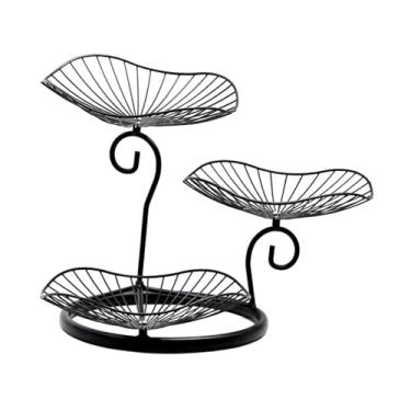 Imagem de Fenteer Cesta de frutas de ferro para pão, mesa de armazenamento de pão, recipiente de grande capacidade de 3 camadas, fruteira de arame para pão, limão, Preto