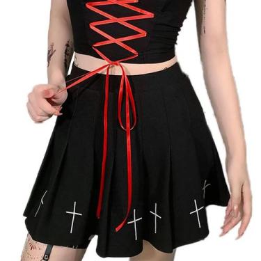 Imagem de Saia Ruolai Goth preta plissada mini com corrente de cintura alta GG