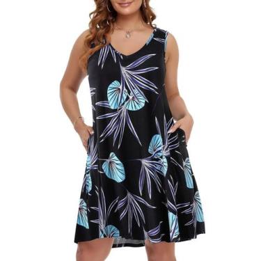 Imagem de Vestido de verão BELAROI com decote em V havaiano, solto e bolsos