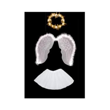 Imagem de Fantasia Asa De Anjo Saia E Aureola Branca Infantil - MC Presentes