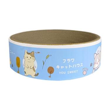 Imagem de KiBcsLic Arranhador para gatos, cama de papelão, suprimentos para animais de estimação, sofá, tigela redonda, almofada de arranhar ondulada, placa de, Azul