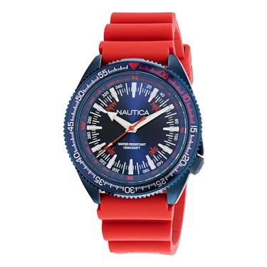 Imagem de Nautica Relógio masculino NAPNVF305 vintage vermelho com pulseira de silicone, Azul
