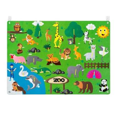 Imagem de simhoa Placa de História de Feltro para Ensino, Brinquedo de Ensino, Habilidade Fina Sensorial, Placa Educacional Montessori de Feltro Ocupada para Ja, jardim zoológico