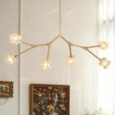 Imagem de Sparklelf Lustre De Cristal Dourado Com 6 Luzes Para Sala De Jantar L43" Lustre Sputnik Moderno De Luxo Sobre A Mesa Luminária Pendente Embutida Ajustável Para Sala De Estar Cozinha Ilha Quarto