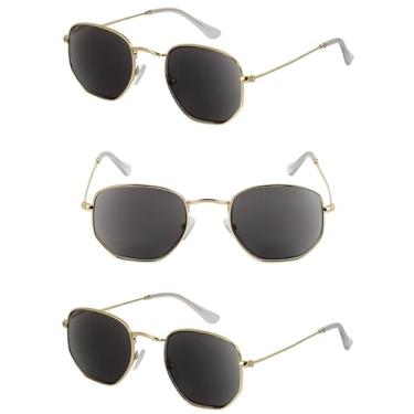 Imagem de Óculos de sol hexagonais para homens e mulheres – lentes completas UV400 para leitura ao ar livre – Design de armação retrô elegante (pacote com 3) (dourado, 2,5)