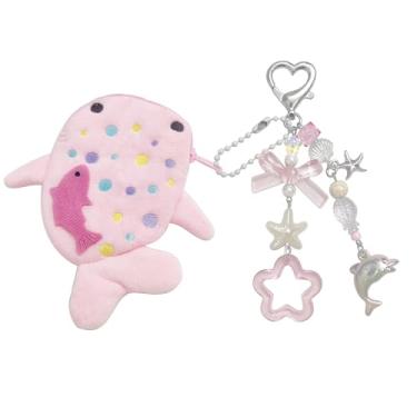 Imagem de cioatu Adorável porta-moedas de tubarão baleia, porta-moedas, de pelúcia macia, com zíper, bolsa feita à mão, presente para meninas e mulheres, rosa, tamanho �nico