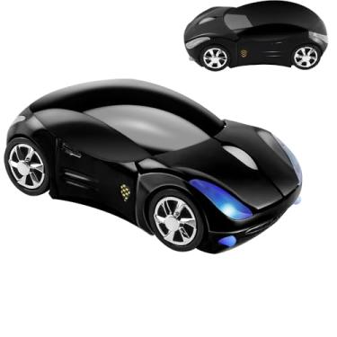 Imagem de Mouse colorido 3D em forma de carro esportivo 2,4 GHz mouse sem fio 1600DPI 3 botões mouse óptico ergonômico para jogos com receptor USB para PC, laptop, computador (preto)