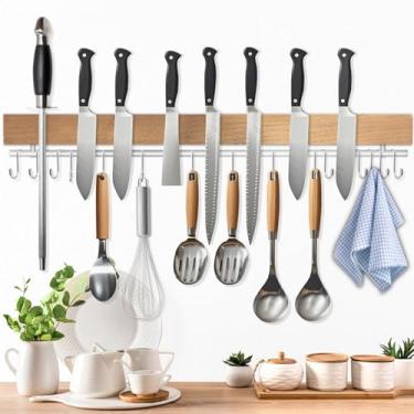 Imagem de Dmore Suporte de faca magnético para parede — com 15 ganchos, tira magnética preta de 58 cm, suporte magnético extra forte, inclui fita adesiva e parafusos para facas e ferramentas