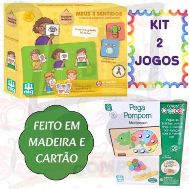Imagem de Kit 2 Jogo Pedagogico Pega Pompom Para Coordenação Motora E Meus 5 Sen