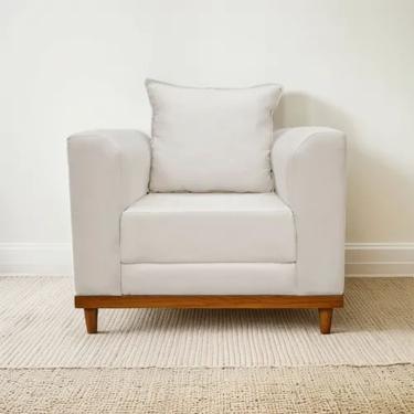 Imagem de Poltrona Sala De Estar Recepção Viema Com Almofadas Decorativas Linho Off White Sj Móveis E Decoração