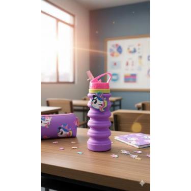 Imagem de Garrafa Puket Infantil Retrátil Dobrável Unicórnio Tenis Lavanda