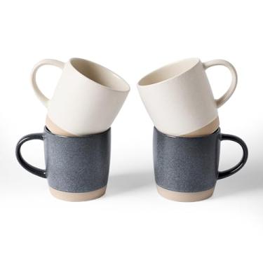 Imagem de famiware Conjunto de 4 canecas de café, conjunto de canecas Milkyway 368 g, conjunto de copos de cerâmica com alça para café, chá, cacau, leite, branco fosco + carvão escuro fosco