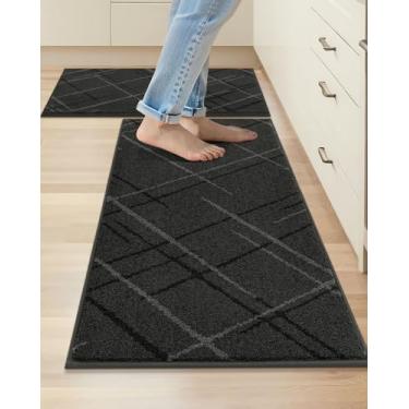 Imagem de COSY HOMEER Tapetes de cozinha, 2 peças de tapete de cozinha antiderrapante, lavável, tapetes absorventes para piso de cozinha, tapete de pia de cozinha de poliéster 51 x 81 cm + 51 x 122 cm (cinza