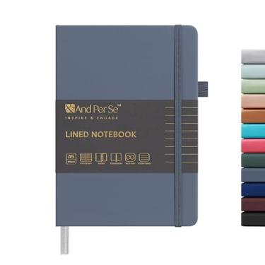 Imagem de &And Per Se Caderno pautado pautado, 160 páginas, A5 14,5 cm x 20,32 cm, pautado na faculdade, cadernos de papel grosso para escrita, cadernos de capa dura para mulheres e homens escritório escola (azul escuro)