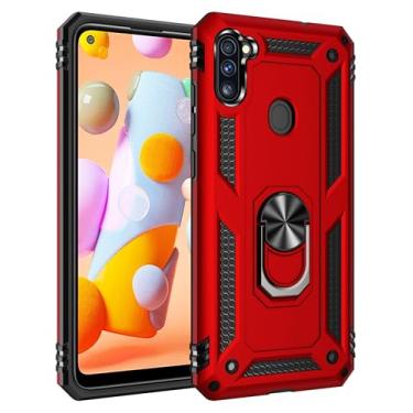 Imagem de SORAKA Capa para Samsung Galaxy A11 com suporte para anel Capa Slim Fit de TPU macio Capa Samsung Galaxy M11 com placa de metal para suporte magnético de telefone para carro