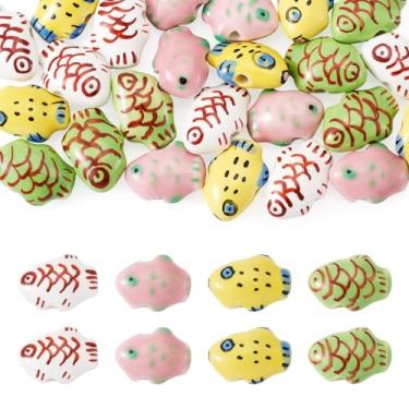 Imagem de Spritewelry Miçangas de peixe de porcelana oceano contas de peixe dourado para fazer joias 24 peças Famille Rose porcelana desenhada à mão 3D contas de peixe para pulseiras DIY colares artesanato