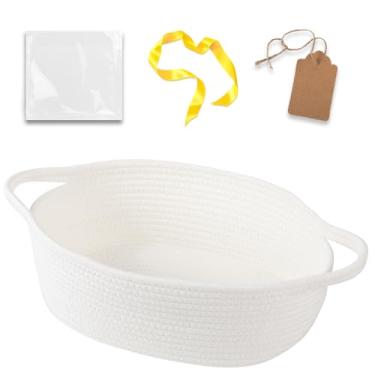 Imagem de OIAHOMY Cesta pequena de tecido com sacos de presente, fitas e cartão de etiqueta DIY, cestas vazias para presentes, cesta de corda pequena de 33 x 25 x 14 cm, cestas decorativas fofas com alças para