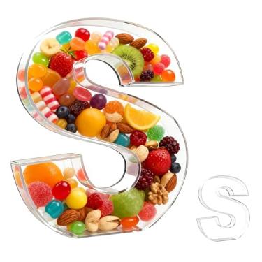 Imagem de Bandeja de charcutaria acrílica com alfabeto de 25,4 cm – recarregável, reutilizável, bandeja de servir para bolo e doces, decoração de festa de aniversário de aniversário (letra S)