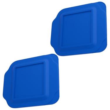 Imagem de Tampa de substituição para assadeira de vidro Pyrex 222, 20 x 20 cm, compatível com tampa nº 222-PC, tampa de recipiente de armazenamento de alimentos com alças niveladas (pacote com 2, azul)