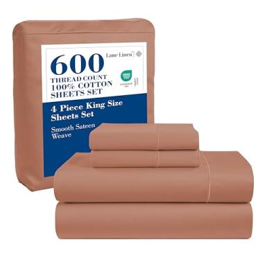 Imagem de LANE LINEN Lençóis King Size – 600 fios de fibra longa 100% algodão, lençóis king naturalmente refrescantes, roupa de cama com baixo custo-benefício, lavável na máquina, bolso profundo de 38 cm – Rose