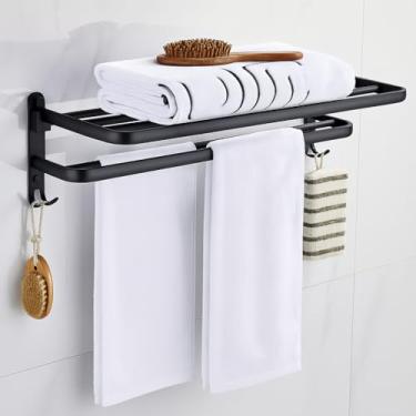 Imagem de Suporte de Toalhas Duplo com Prateleira em Metal Inoxidável Retrátil Organizador para Banheiro Lavabo Durável Resistente à Corrosão (Suporte Duplo 46x22x16,5)