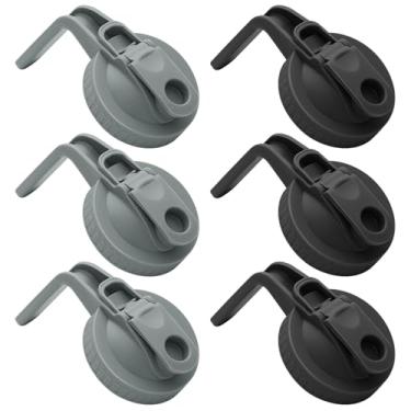 Imagem de Pacote com 6 frascos de vidro de boca larga com tampa hermética para bico com alça, transforma seu pote de vidro em jarra, sem BPA e durável, tampas fáceis de limpar, adequadas para potes de conserva