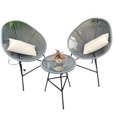 Imagem de Jogo Cadeira Mesa de Centro Fibra Sintética Decoração Área Externa (2 Acapulco+Mesa Centro Cinza)