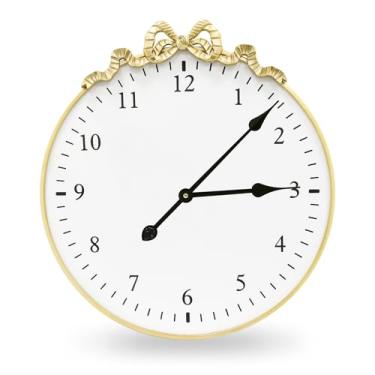 Imagem de XOCUWU Relógio de parede grande vintage dourado, relógios de parede redondos decorativos de 69,8 cm com decoração de laço para sala de estar, relógios de metal retrô operados por bateria para quarto