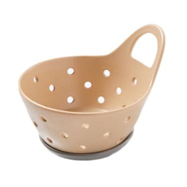 Imagem de Generic Cesta de frutas, escorredor, tigela de servir, fruteira, tigela de drenagem decorativa de cerâmica, escorredor de vegetais para de vegetais, Cáqui