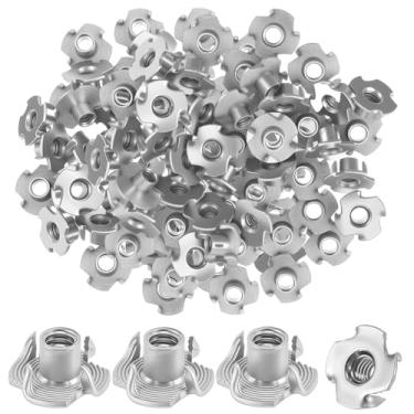 Imagem de Otoolling 50 peças 1/10.2 cm-20 T-Nut Bulk 5/40.6 cm Comprimento do barril Aço Inoxidável 304 Inserção rosqueada Porca em T de 4 pontas para escalada segura móveis de armários de madeira Home Hotel