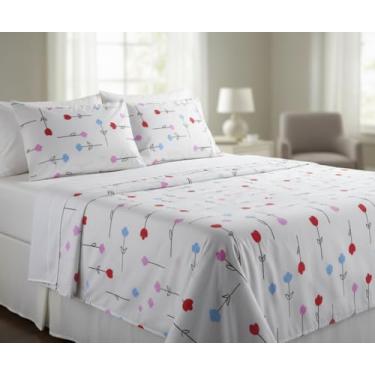 Imagem de Jogo de Lençol Viúva 2 Peças (200x110x25) 100% Algodão 200 Fios Estampado Tulipas (Branco)