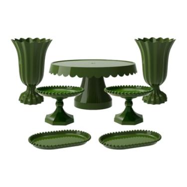 Imagem de Kit Boleira E Bandejas PéRola - Inclui Boleira , Vasos Popi,Mini Boleiras E Bandejas PéRola Para DecoraçãO De Festa(VDO - VERDE OLIVA)