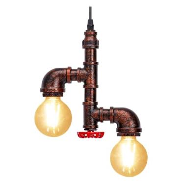 Imagem de Kawell Luminárias pendentes vintage industrial retro lustre de teto criativo tubo de água luminárias penduradas Art Deco ferro E26 60W Max para quarto, café, bar, restaurante, cozinha, cor ferrugem