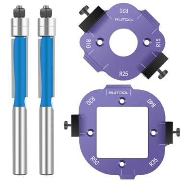 Imagem de 2 peças de modelo de raio de canto de roteador, gabarito de raio de roteador de liga de alumínio, mesa de canto redondo, placa de madeira, ferramenta auxiliar de corte de arco, modelo faça você mesmo