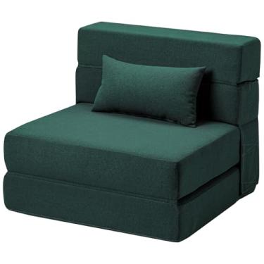 Imagem de SUYOLS Sofá-cama dobrável com travesseiro - Cadeira conversível sofá de chão e colchão de dormir, cama dobrável de espuma viscoelástica para sala de estar/dormitório/quarto de hóspedes/escritório em