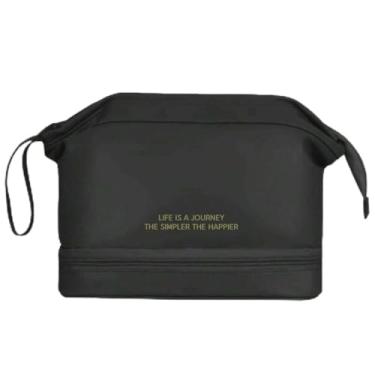 Imagem de Bolsa Necessaire Feminina Maquiagem Porta Pincel Mala Viagem Bag Make Skin Care Organizadora Grande (PRETO)
