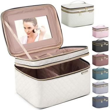 Imagem de Bolsa de maquiagem HXLGMD grande com espelho de dupla camada impermeáv