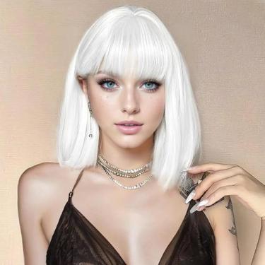 Imagem de Peruca SUKRI White Bob com franja curta reta para mulheres