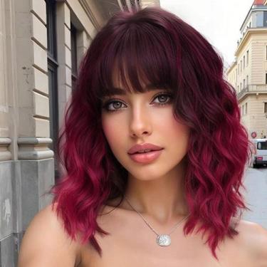Imagem de Peruca AISI HAIR sintética ondulada encaracolada com franja vermelha e