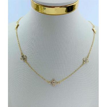 Imagem de Colar Trevo Banho Ouro 2 Milésimos com Verniz Italiano - Medida 45cm c