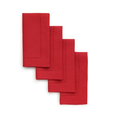 Imagem de Guardanapos Solino Home Classic Hemstitch Red Linen, conjunto de 4