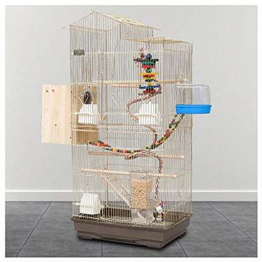 Imagem de YAYA2021-SHOP Gaiola de pássaro galvanoplastia dourada grande gaiola de pássaro vila gaiola de papagaio grande brinquedo de pássaro com alimentador para periquito canário amor pássaro ninho de pássaro