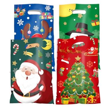 Imagem de Jocomoni 100 peças de sacolas de presente de Natal, sacolas de plástico para doces com alça para presente para lembrancinhas de festa de Natal