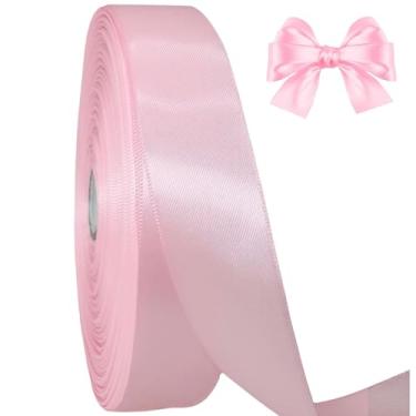 Imagem de AEVORA Fita de cetim dupla face de 9,5 cm, fita de embrulho de presente 50 metros para buquês de flores, embrulho de artesanato de Natal, faixas de cabelo, costura de casamento (rosa 123)