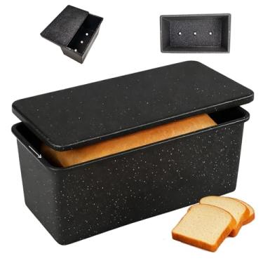 Imagem de Barlket Forma de pão com tampa, forma de pão Pullman para pão caseiro, fermento, sanduíche e bolo de carne, lata de pão antiaderente de 20 x 10 cm com tampa, seguro para forno e resistente, preto