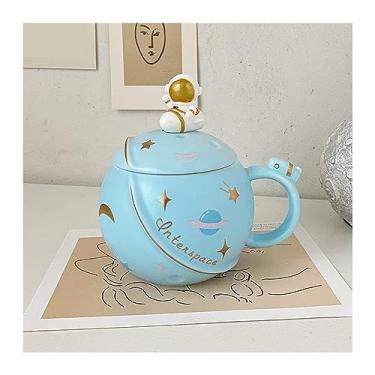 Imagem de Caneca de cerâmica com tampa colher xícara de café copo de água casal caneca fofa xícaras de café da manhã presente para meninas caneca de café (cor: C)