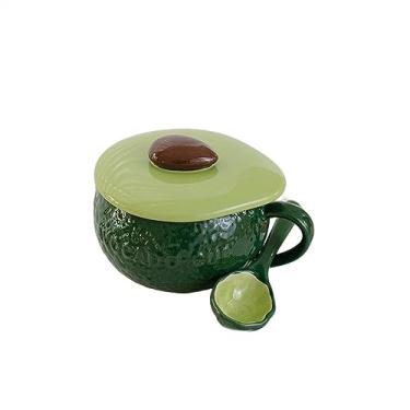 Imagem de hezhuhe2258 Caneca criativa fofa xícara de abóbora copo de água caneca de cerâmica com tampa colher caneca de café (B)