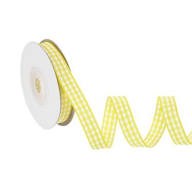 Imagem de PATIKIL Fita guingão de 10 jardas x 9,5 cm, fita xadrez de nylon quadriculada para presente para grinalda de laço de ação de graças, artesanato, aniversário, casamento, amarelo